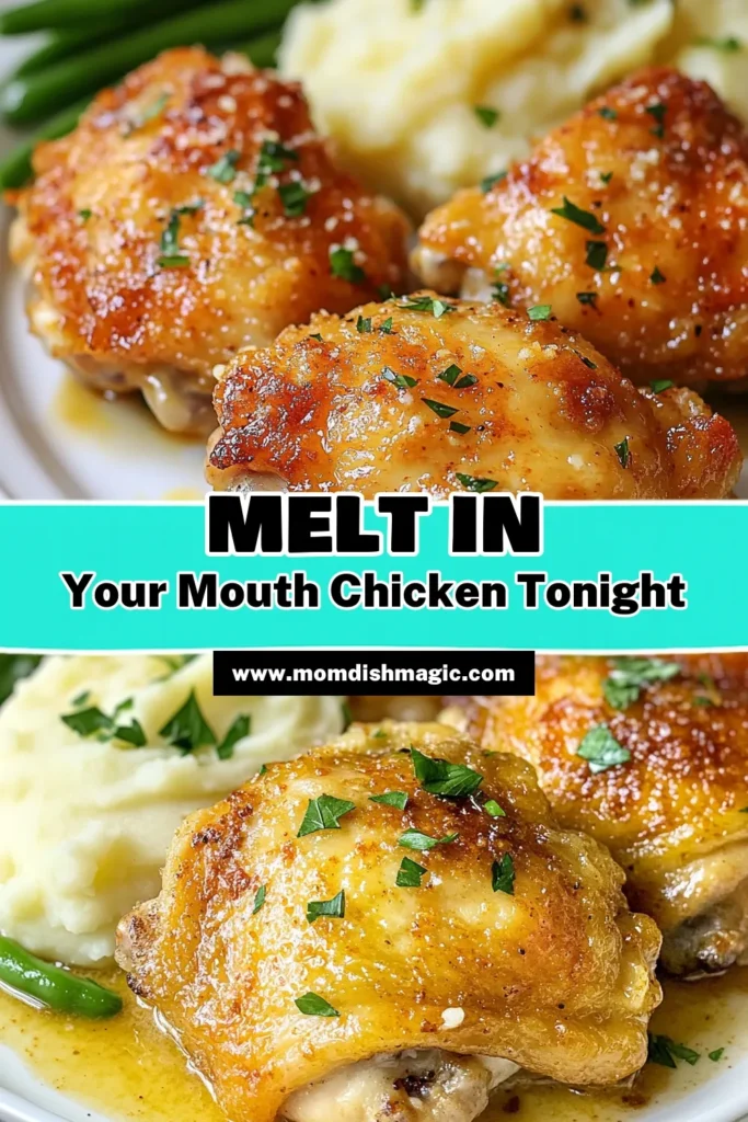Discover the ultimate melt in your mouth chicken with this delicious buttermilk chicken recipe! Perfectly seasoned baked chicken thighs are coated with crispy chicken and Parmesan, making this an easy chicken dinner recipe your family will love. Ready in just a few hours, this dish will impress at your next meal. Save this recipe now and bring tender, juicy flavors to your dinner table! #MeltInYourMouthChicken #ButtermilkChickenRecipe #EasyDinner #BakedChickenThighs