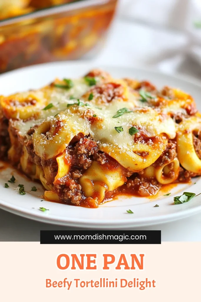 Looking for a delicious and hassle-free dinner? Try this One Pan Beefy Tortellini Bake! This Easy Beef Tortellini Recipe combines savory ground beef, melty cheese, and tender tortellini, all made in one skillet for easy cleanup. Perfect for busy nights, this Cheesy Tortellini Casserole is sure to impress. Don't miss out on this Ground Beef Dinner Recipe that’s quick and satisfying. Save this recipe for your next meal! #OnePanDinner #Tortellini #EasyDinner #PastaLovers