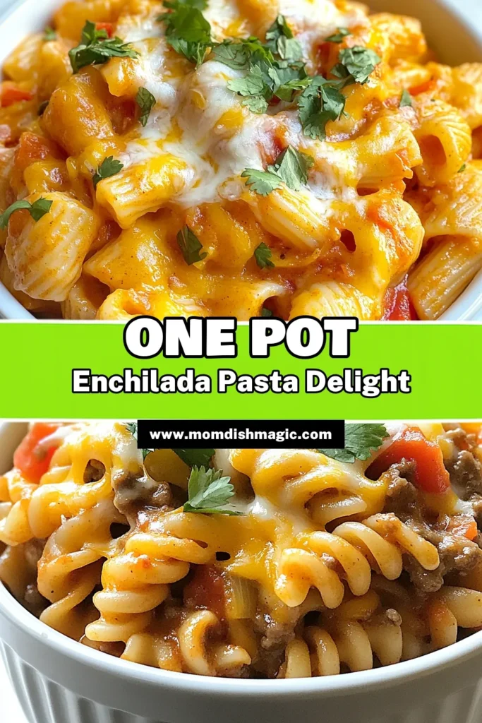 Satisfy your cravings with this One Pot Enchilada Pasta, a delicious and easy one pot dinner perfect for busy weeknights! This vegetarian enchilada pasta recipe features black beans, corn, and your favorite cheese, all cooked in one pot for ultimate flavor. Discover quick pasta recipes that make meal prep a breeze. Don’t miss out – save this recipe for your next cooking adventure! #OnePotEnchiladaPasta #EasyOnePotDinner #VegetarianPasta #QuickRecipes