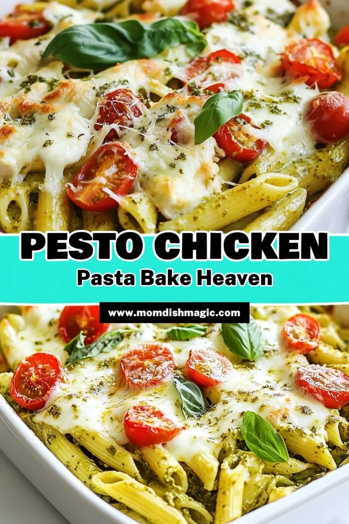 Savor the flavors of this Pesto Chicken Pasta Bake, a perfect addition to your dinner rotation! This easy pasta bake recipe combines baked penne pasta with chicken, creamy homemade pesto, cherry tomatoes, and loads of cheese for a comforting dish. Ideal for busy weeknights, this creamy chicken pesto pasta bake is sure to impress. Try it today and enjoy a delicious meal! Don’t forget to save for later! #PestoChickenPastaBake #EasyPastaBake #BakedPennePasta #ChickenPastaRecipe