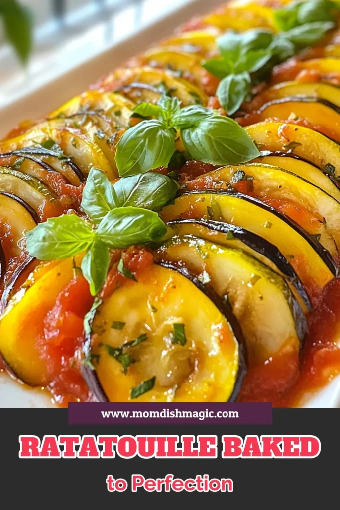 Discover the deliciousness of this baked ratatouille recipe! This healthy vegetable bake features layers of ratatouille with eggplant, zucchini, and bell peppers, making it a perfect oven-baked ratatouille dish. Enjoy this vibrant vegetable casserole recipe packed with flavors. It’s easy to make and ideal for any meal. Get the recipe today and savor the goodness of fresh veggies! #RatatouilleRecipe #HealthyEating #VegetableCasserole #OvenBakedVeggies