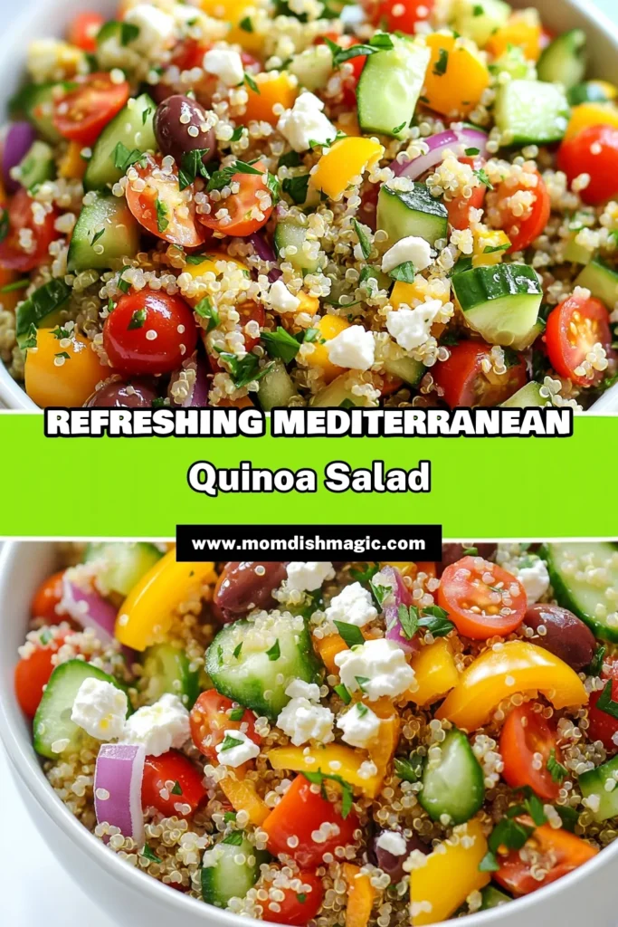 Discover the vibrant flavors of this Mediterranean quinoa salad, a must-try among healthy quinoa recipes. This easy Mediterranean recipe features chickpeas and a delightful quinoa salad with feta, making it both nutritious and satisfying. Perfect for meal prep or a light lunch, this salad is fresh, colorful, and packed with protein. Save this chickpea salad recipe for your next gathering! #MediterraneanQuinoaSalad #HealthyRecipes #QuinoaSalad #EasyRecipes