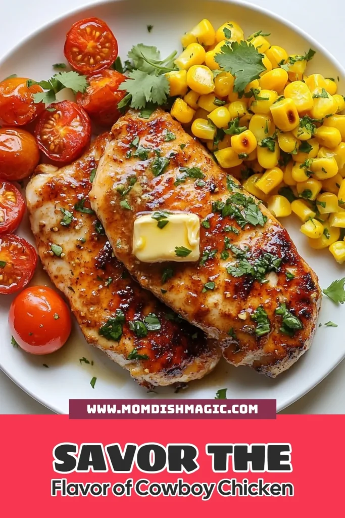 Discover the ultimate Cowboy Butter Chicken recipe that will elevate your weeknight dinners! This easy chicken recipe features juicy, flavorful garlic butter chicken baked to perfection with vibrant cherry tomatoes and sweet corn. Enjoy a spicy chicken dinner that’s both delicious and simple to make. Ready in just 45 minutes, it's perfect for any occasion. Save this recipe for a mouthwatering meal tonight! #CowboyButterChicken #EasyChickenRecipes #GarlicButterChicken #SpicyChickenDinner