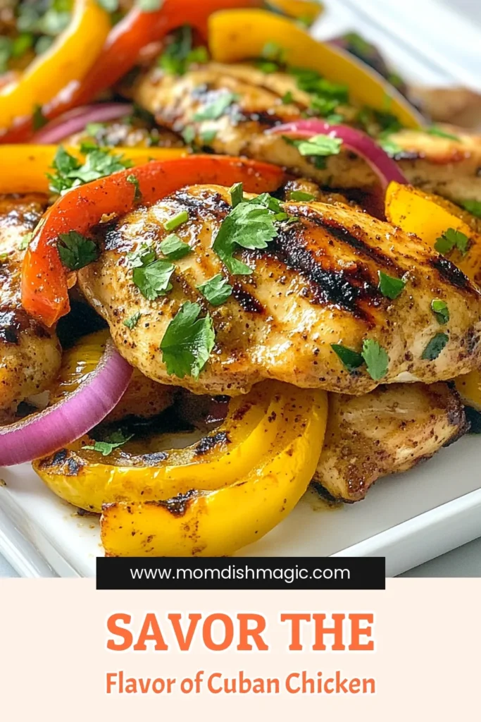 Discover the easy Cuban cuisine with this delicious Cuban chicken recipe! This marinated chicken dish features juicy griddled chicken breasts that are seasoned to perfection and served with vibrant chicken with bell peppers. Perfect for a weeknight dinner, this recipe is quick and simple, ensuring a flavorful meal in under 40 minutes. Don’t miss out on this culinary delight—save this recipe and bring a taste of Cuba to your table! #CubanChicken #GriddledChicken #EasyRecipes #ChickenDinner