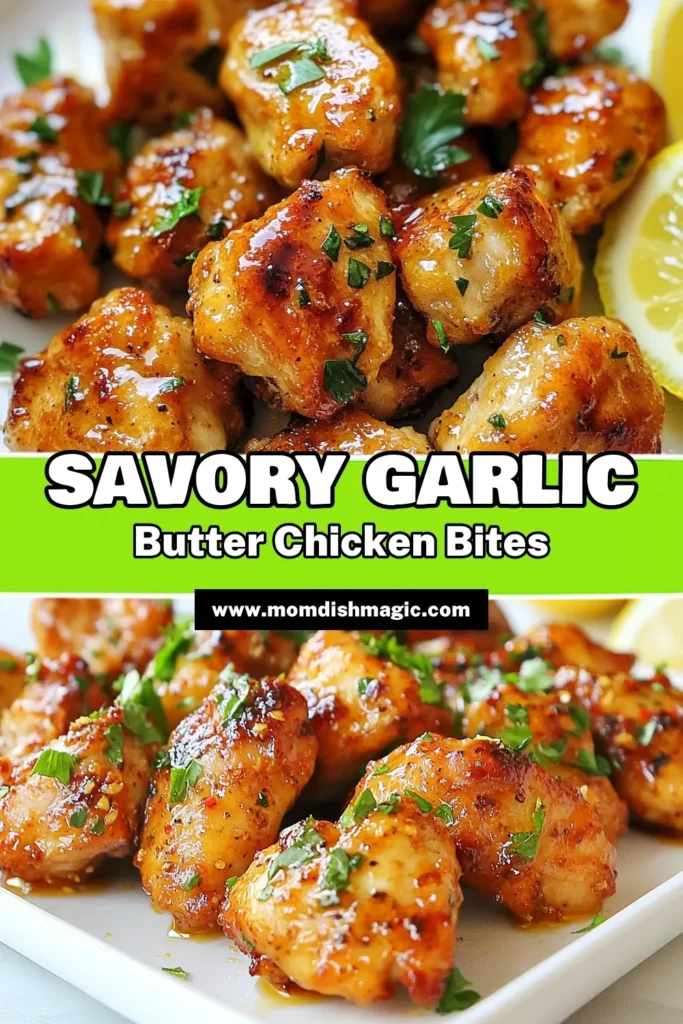 Looking for an easy chicken dinner that packs a flavor punch? Try these Garlic Butter Chicken Bites! This skillet chicken recipe features tender chicken pieces cooked in a rich garlic butter sauce, perfect for a quick meal or appetizer. With simple ingredients and just 20 minutes of cooking time, this chicken bite recipe is sure to impress. Don't miss out—save this recipe for your next weeknight dinner! #GarlicButterChicken #ChickenBites #EasyChickenDinner #SkilletChickenRecipe