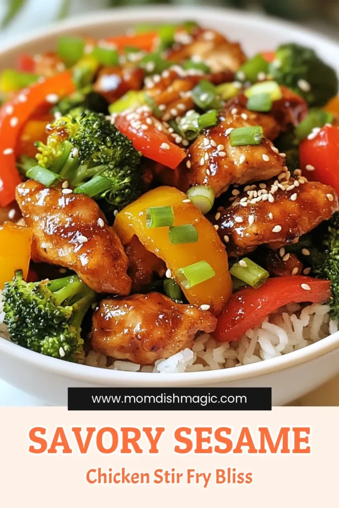 Indulge in this delightful Sesame Ginger Chicken Stir Fry, a quick Asian chicken recipe that's perfect for a busy weeknight. This easy stir fry recipe combines tender chicken with vibrant vegetables for a healthy chicken dinner that's ready in just 30 minutes. With savory flavors and a touch of sweetness, it's a family favorite. Get your recipe now and enjoy deliciousness tonight! #SesameGingerChicken #EasyStirFry #HealthyDinner #ChickenStirFry