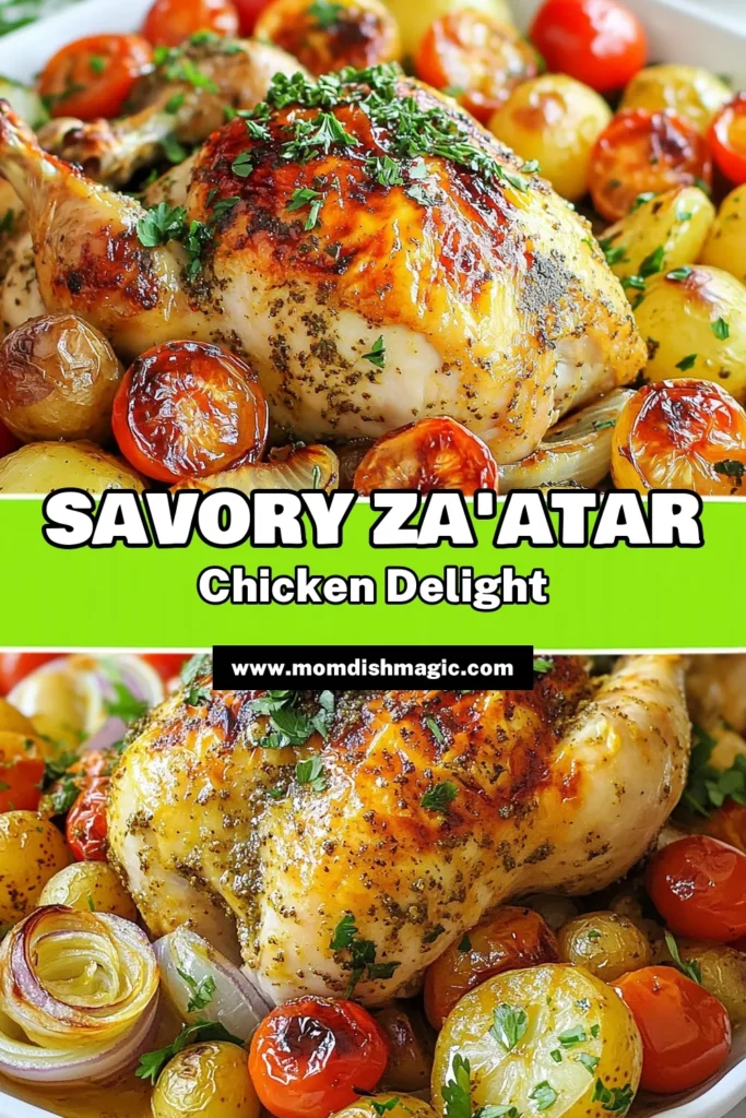 Discover the delicious flavors of this Za'atar Roasted Chicken recipe! Perfect for an oven-roasted chicken dinner, this whole chicken with za'atar is marinated to perfection with Mediterranean spices. Serve it alongside tender baby potatoes and cherry tomatoes for an unforgettable meal. Try this za'atar seasoning chicken dish tonight and impress your family! Click to save the recipe now! #ZaatarRoastedChicken #MediterraneanChicken #OvenRoastedChicken #EasyDinnerIdeas