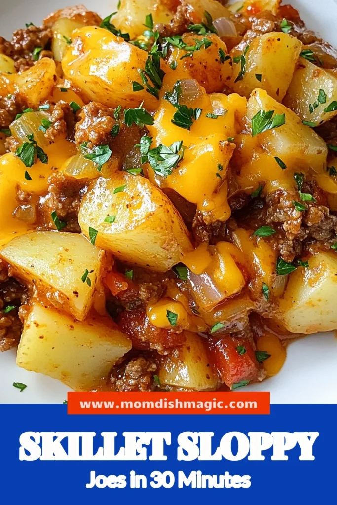 Discover the ultimate weeknight meal with this Sloppy Joe Potato Skillet! This easy Sloppy Joe recipe combines tender potatoes and savory ground beef for a delicious one-pan potato skillet that’s ready in just 30 minutes. Perfect for busy nights, this quick weeknight dinner recipe pleases everyone at the table. Save this recipe for a hearty, satisfying meal that your family will love! #SloppyJoePotatoSkillet #QuickDinner #OnePanMeals #EasyRecipes
