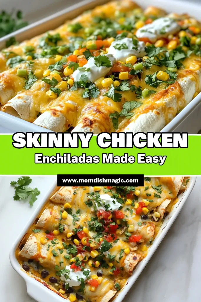 Enjoy a healthier twist on a classic with these skinny chicken enchiladas! This healthy chicken enchiladas recipe features whole wheat tortillas, low-fat chicken, and creamy Greek yogurt for a deliciously satisfying meal. Perfect for any occasion, this recipe is easy to make and packed with flavor. Ideal for meal prep or a family dinner, you'll love the nutritious yet tasty combination. Try these low-fat enchiladas today! #SkinnyChickenEnchiladas #HealthyRecipes #LowFatEnchiladas #WholeWheatTortillas