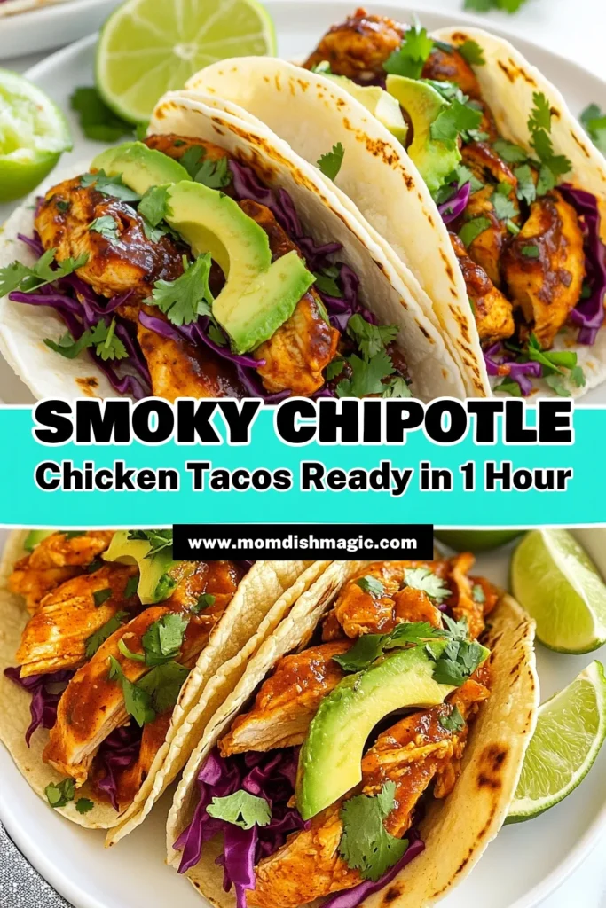 Elevate your Taco Night with these Smoky Chipotle Chicken Tacos! This easy Chipotle Chicken Recipe features tender grilled chicken thighs marinated in a zesty chipotle sauce, making it a perfect choice for quick weeknight meals. Enjoy your delicious Easy Chicken Tacos topped with fresh red cabbage, avocado, and cilantro. Get ready for a flavor explosion that your family will love. Try this recipe today! #TacoNightIdeas #SmokyChipotleChickenTacos #GrilledChickenTacos #EasyChickenTacos