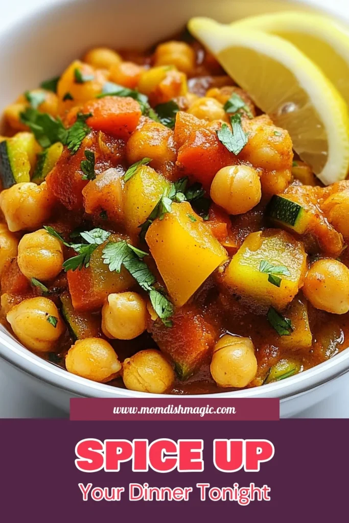 Savor the flavors of this Moroccan chickpea stew, a delicious and healthy chickpea recipe that’s perfect for any meal! This vegan Moroccan stew is easy to make and packed with Mediterranean veggies. Enjoy the rich spices and comforting taste of this easy plant-based stew that everyone will love. Try it today and bring a taste of Morocco to your kitchen! Save this recipe for later. #MoroccanChickpeaStew #VeganRecipe #HealthyEating #PlantBasedCooking
