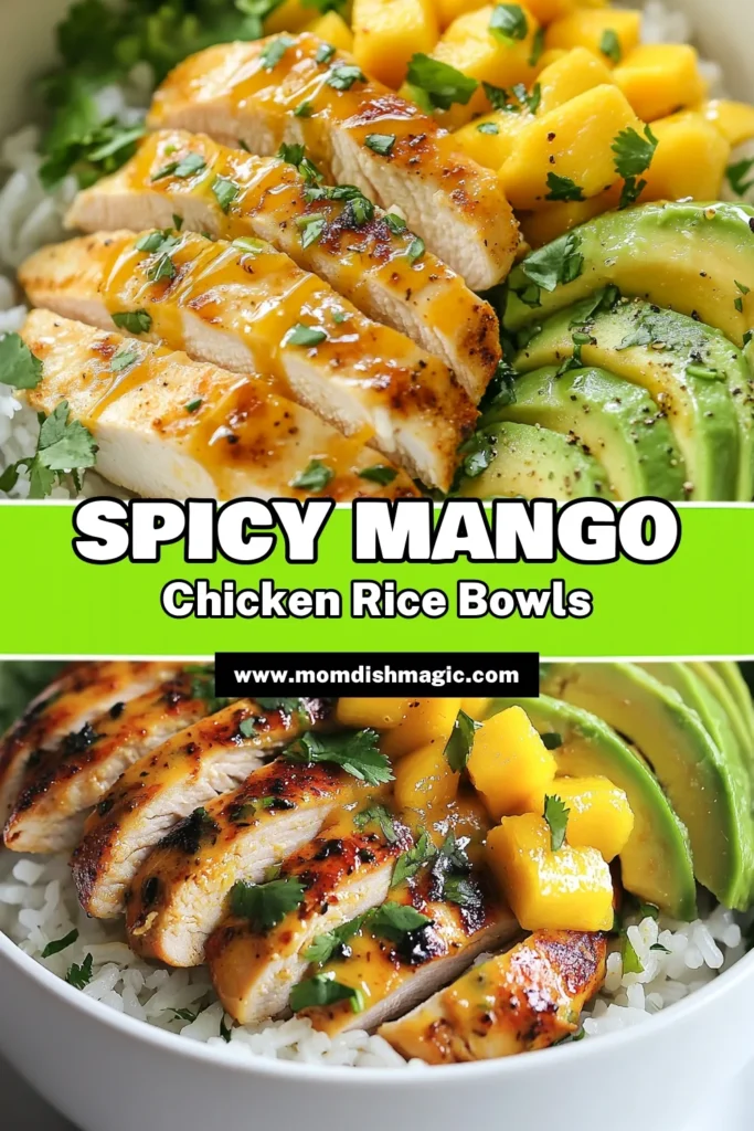 Savor the bold flavors of a Mango Habanero Chicken Bowl with this easy spicy chicken rice bowl recipe! Each Tropical Chicken Recipe features succulent marinated chicken on a bed of fluffy jasmine rice, topped with fresh mango, cilantro, and creamy avocado. Perfect for meal prep or a delightful dinner. Elevate your weeknight meals with this delicious Jasmine Rice Bowl! Ready to spice up your dinner? Save this recipe! #MangoHabaneroChickenBowl #SpicyChickenRiceBowl #TropicalChickenRecipe #AvocadoChickenBowl