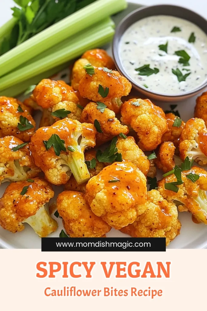 Discover the ultimate spicy bite with these Vegan Buffalo Cauliflower Bites! Perfect as healthy vegan appetizers or spicy cauliflower snacks, these gluten-free buffalo cauliflower wings are crispy, flavorful, and baked to perfection. Impress your friends with this easy recipe that’s perfect for game days or gatherings. Try them now and add a delicious twist to your snack table! Save this recipe for later and share the love. #VeganRecipes #BuffaloCauliflower #HealthySnacks #GlutenFreeCooking