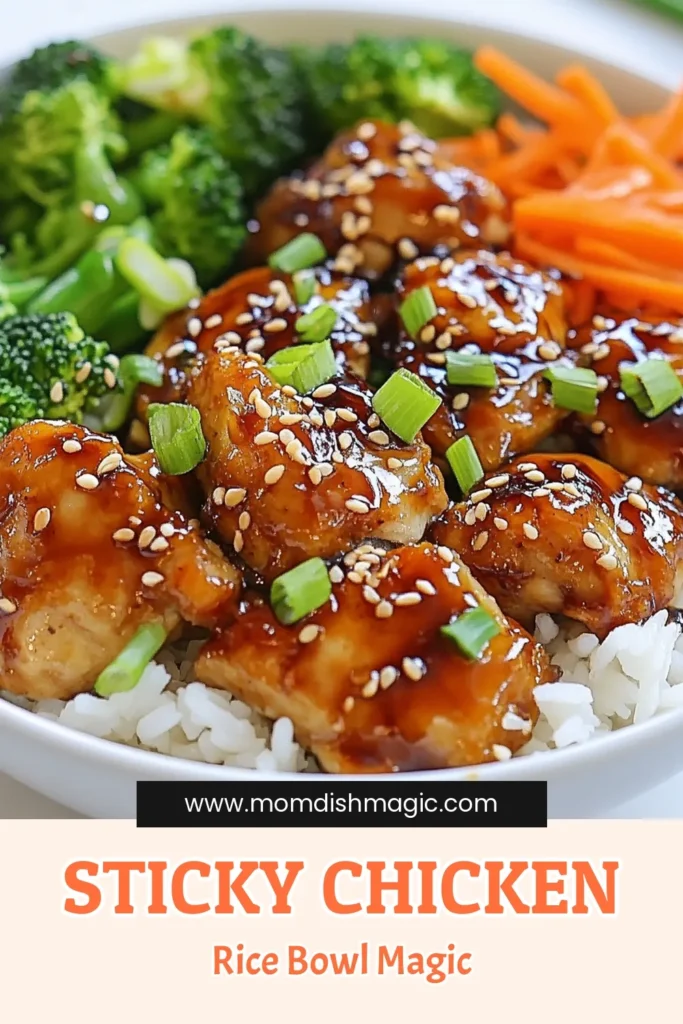 Elevate your dinner with these delicious sticky chicken rice bowls! This easy chicken stir-fry features tender chicken thighs tossed in a tasty honey soy sauce, served over fluffy jasmine rice. Perfect for a quick dinner recipe, these sticky chicken rice bowls combine vibrant veggies for a nutritious twist. Try this jasmine rice recipe tonight for a meal the whole family will love! Save this for later! #StickyChickenRiceBowl #EasyDinner #QuickRecipes #HealthyEating