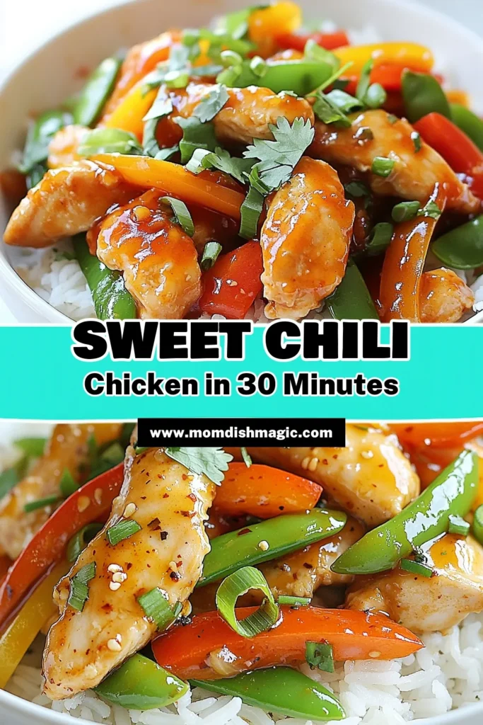 Discover the deliciousness of Sweet Chili Chicken Stir Fry, a quick dinner idea that's not only flavorful but also a healthy stir fry with vegetables. This easy chicken stir fry recipe requires just 30 minutes, perfect for busy nights! Enjoy tender chicken, vibrant veggies, and sweet chili sauce for an authentic Asian style chicken stir fry. Try it today and elevate your weeknight meals! Save this recipe! #SweetChiliChickenStirFry #QuickDinnerRecipes #HealthyStirFry #AsianStyleCooking