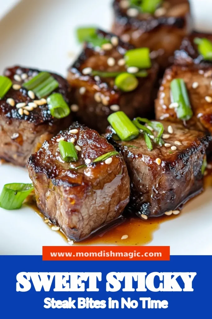 Indulge in these sweet and sticky steak bites that are perfect for a quick weeknight meal! This sticky beef recipe features a flavorful soy sauce marinade steak that will have everyone asking for seconds. With our easy sirloin steak recipes, you can whip up this quick steak bites recipe in no time. Get ready for a delicious treat tonight! Save this recipe for your next dinner. #SteakBites #StickyBeef #QuickRecipes #EasyDinnerIdeas