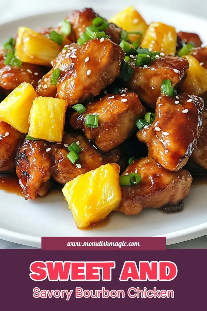 Discover the deliciousness of Pineapple Bourbon Chicken! This easy Bourbon Chicken recipe features juicy chicken with pineapple, making it a perfect addition to your collection of chicken with pineapple recipes. Enjoy tender Pineapple Chicken Thighs, bursting with flavor from a simple marinade of soy sauce, honey, and fresh ginger. Make this mouthwatering dish tonight and impress your family! Save this recipe now! #BourbonChickenRecipe #PineappleChickenThighs #EasyBourbonChicken #ChickenWithPineappleRecipes
