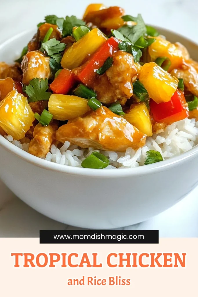 Discover this delicious pineapple chicken recipe that transforms your weeknight dinners into a tropical delight. This easy chicken and rice dish combines juicy chicken, sweet pineapple, and colorful veggies, all served on fluffy jasmine rice. Perfect for quick weeknight meals, this recipe is not only simple but also bursting with flavor. Try it today and elevate your dinner game! Save it for later! #PineappleChicken #EasyChickenAndRice #TropicalDish #WeeknightMeals