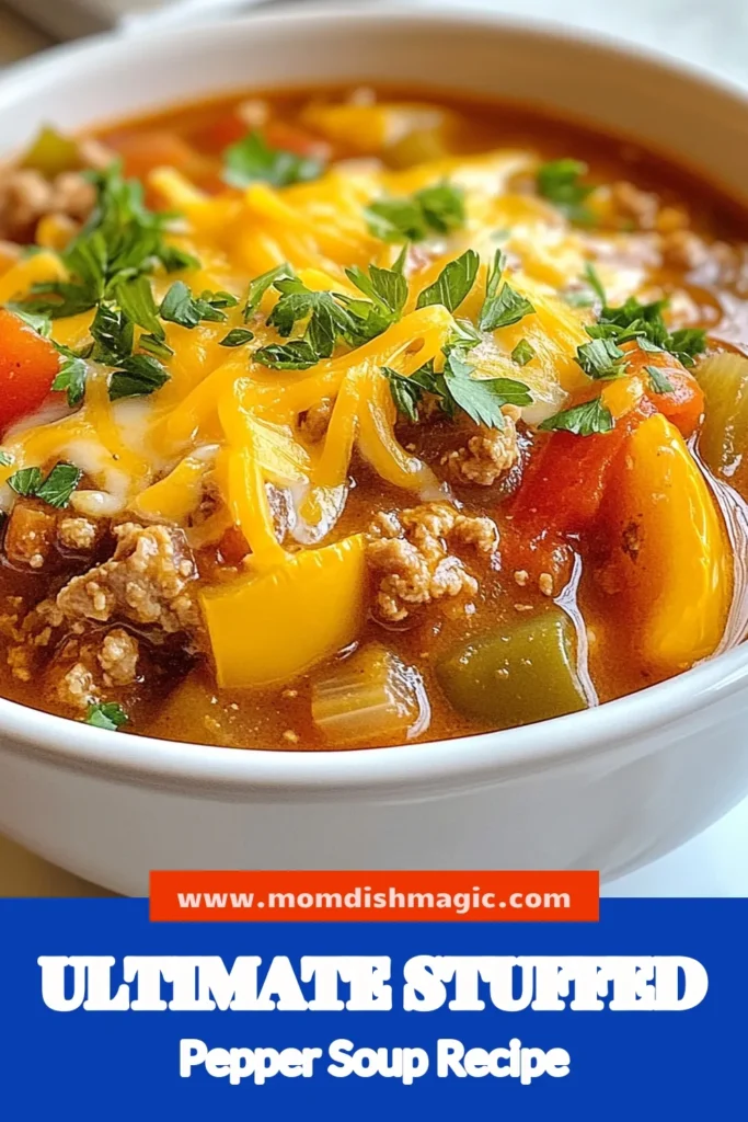 Warm up with this delicious stuffed bell pepper soup, a perfect one pot bell pepper soup packed with flavor and nutrition. Made with ground turkey, it's a healthy twist on traditional recipes. Enjoy this easy soup recipe that combines fresh bell peppers, tomatoes, and spices, making it a family favorite! Perfect for busy nights, get ready to savor every bite. Save this easy stuffed bell pepper soup for your next meal idea! #SoupRecipes #HealthyEating #GroundTurkey #BellPeppers