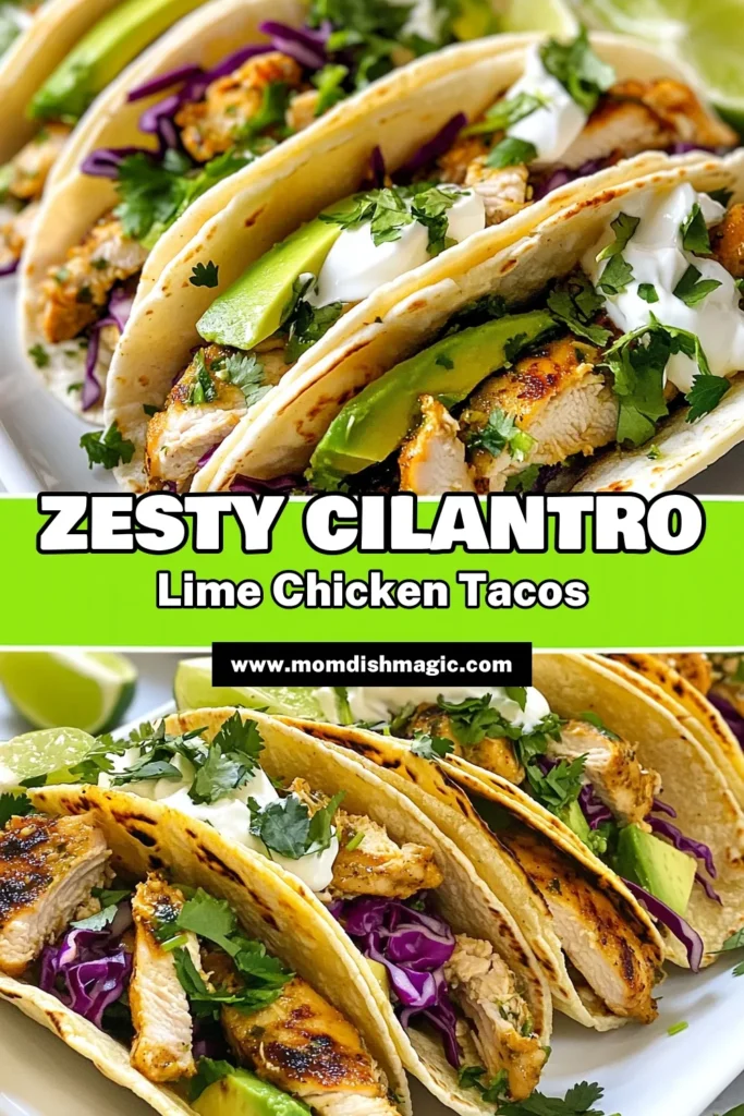 Discover the deliciousness of Cilantro Lime Chicken Tacos with this easy tacos with cilantro recipe! Perfect for a healthy taco night, these grilled chicken tacos are bursting with zesty lime and fresh cilantro flavors. Marinate your chicken for a savory meal that brings everyone to the table. Try this healthy taco recipe today and elevate your weeknight dinners! Save this recipe now! #CilantroLimeChickenTacos #ChickenTacosRecipe #HealthyTacoRecipe #GrilledChickenTacos
