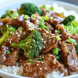 - 1 lb beef sirloin, thinly sliced - 2 cups broccoli florets - 2 tablespoons vegetable oil - 1 tablespoon sesame oil - 3 cloves garlic, minced - 1 inch ginger, grated - 1/4 cup soy sauce - 1 tablespoon cornstarch - 1 tablespoon honey - 1 tablespoon rice vinegar - 1/2 teaspoon crushed red chili flakes (optional) - Salt and pepper to taste Serve your beef and broccoli over fluffy jasmine rice. This makes a great base. You can also sprinkle sesame seeds for crunch and sliced green onions for a fresh touch. This dish looks pretty and tastes even better! For a bit of heat, add more chili flakes. Enjoy it with a side of pickled vegetables for a delightful contrast. {{ingredient_image_1}} Start by gathering all your ingredients. You need: - 1 lb beef sirloin, thinly sliced - 2 cups broccoli florets - 2 tablespoons vegetable oil - 1 tablespoon sesame oil - 3 cloves garlic, minced - 1 inch ginger, grated - 1/4 cup soy sauce - 1 tablespoon cornstarch - 1 tablespoon honey - 1 tablespoon rice vinegar - 1/2 teaspoon crushed red chili flakes (optional) - Salt and pepper to taste - Cooked jasmine rice, for serving In a small bowl, mix the soy sauce, cornstarch, honey, and rice vinegar. Add crushed red chili flakes if you like spice. This is your sauce. Set it aside for now. Heat 1 tablespoon of vegetable oil in a large skillet or wok over medium-high heat. Once the oil is hot, add the sliced beef. Season it with salt and pepper. Stir-fry the beef for about 3-4 minutes. You want it to turn brown and cook through. Once done, take the beef out of the skillet and set it aside. In the same skillet, add the remaining tablespoon of vegetable oil. Toss in the minced garlic and grated ginger. Stir quickly for about 30 seconds until you smell the aroma. Next, add the broccoli florets. Stir-fry them for about 2-3 minutes. You want them tender but still bright green. After the broccoli is ready, put the cooked beef back into the skillet. Pour the sauce over the beef and broccoli. Stir everything well to coat the ingredients. Cook for an additional 2-3 minutes. This will let the sauce thicken and stick to your meal. Finally, drizzle with sesame oil and toss everything together. Now your dish is ready to serve! Enjoy it over fluffy jasmine rice. To get tender beef, start with sirloin. Slice it thinly against the grain. This helps break down the fibers. Marinate your beef briefly in soy sauce and cornstarch. This adds flavor and keeps it juicy. Stir-fry the beef quickly over high heat. Cook it just until browned. Overcooking will make it tough. Remove it from the pan while it's still slightly pink. It will continue to cook later. For bright green broccoli, use fresh florets. Cut them into similar sizes for even cooking. In your hot skillet, add the broccoli after the garlic and ginger. Stir-fry for just 2-3 minutes. You want them tender-crisp, not mushy. This keeps the vibrant color and nutrients. If you want a bit more flavor, add a splash of water. Cover the skillet for a minute. This helps steam the broccoli and keeps it bright. To boost the flavor of your dish, consider adding more spices. Crushed red chili flakes give a nice kick. If you like it sweeter, add a bit more honey. A splash of rice vinegar adds brightness. You can also try adding a dash of five-spice powder for depth. Always taste as you go. This way, you can adjust the flavors to your liking. Pro Tips Choose the Right Cut: Use flank or sirloin steak for the best flavor and tenderness in your stir-fry. Prep Ingredients Ahead: Have all your ingredients chopped and ready to go before starting to cook for a seamless stir-fry experience. Control the Heat: Make sure your skillet or wok is hot enough before adding the beef to get a good sear and keep it juicy. Add Sauce at the Right Time: Pour the sauce over the ingredients towards the end of cooking to prevent it from burning and to enhance flavor. {{image_2}} You can swap beef for chicken, shrimp, or tofu. Each protein brings a unique flavor. Chicken works well because it cooks fast and absorbs sauce nicely. Shrimp adds a sweet touch and cooks quickly. Tofu is great for a plant-based option, soaking up all those tasty flavors. For a vegetarian dish, use extra-firm tofu or seitan. Start by pressing tofu to remove excess water. Cut it into cubes, then pan-fry until golden. Add broccoli, garlic, and ginger. Use the same sauce from the original recipe. This maintains the dish's essence while keeping it meat-free. You can change up the sauce for new flavors. Try teriyaki sauce for a sweet twist. Hoisin sauce adds richness and depth. For a spicy kick, mix in chili garlic sauce. Each sauce can change the dish's vibe while still staying true to its roots. Feel free to play around and find your favorite! To store your tasty beef and broccoli, let it cool first. Place it in an airtight container. This helps keep the flavors fresh. You can store it in the fridge for up to three days. If you want to keep it longer, freeze it for up to three months. Just make sure to separate the rice if you have any. When reheating, I recommend using a skillet. Heat it over medium heat and add a splash of water or broth. This helps steam the dish, keeping it moist. Stir often to heat it evenly. You can also use the microwave, but cover it loosely to avoid drying it out. Cooked Chinese beef and broccoli lasts three days in the fridge. If you freeze it, it will last about three months. After that, the texture and taste may change. Always check for signs of spoilage, like off smells or discoloration, before eating. Yes, you can use frozen broccoli. It is easy and saves time. Just add it to the pan while cooking. Cook for about 4-5 minutes. This will help it warm up and become tender. If you prefer a fresh taste, thaw the broccoli first. You can use tamari or coconut aminos. They both offer a great flavor. Tamari is a gluten-free option. Coconut aminos are sweeter and less salty than soy sauce. Adjust the amount to suit your taste. To make this dish gluten-free, swap soy sauce for gluten-free tamari. Also, check your cornstarch to ensure it's gluten-free. Use fresh ingredients and follow the recipe closely. Enjoy a delicious meal without gluten! In this post, we explored how to make delicious Chinese Beef and Broccoli. We went through the key ingredients, easy steps, and handy tips. Remember to use tender beef and fresh broccoli for the best dish. Consider serving it with rice or noodles. Feel free to experiment with different proteins or sauces. Storing leftovers properly helps maintain flavor. Enjoy making this classic meal at home!