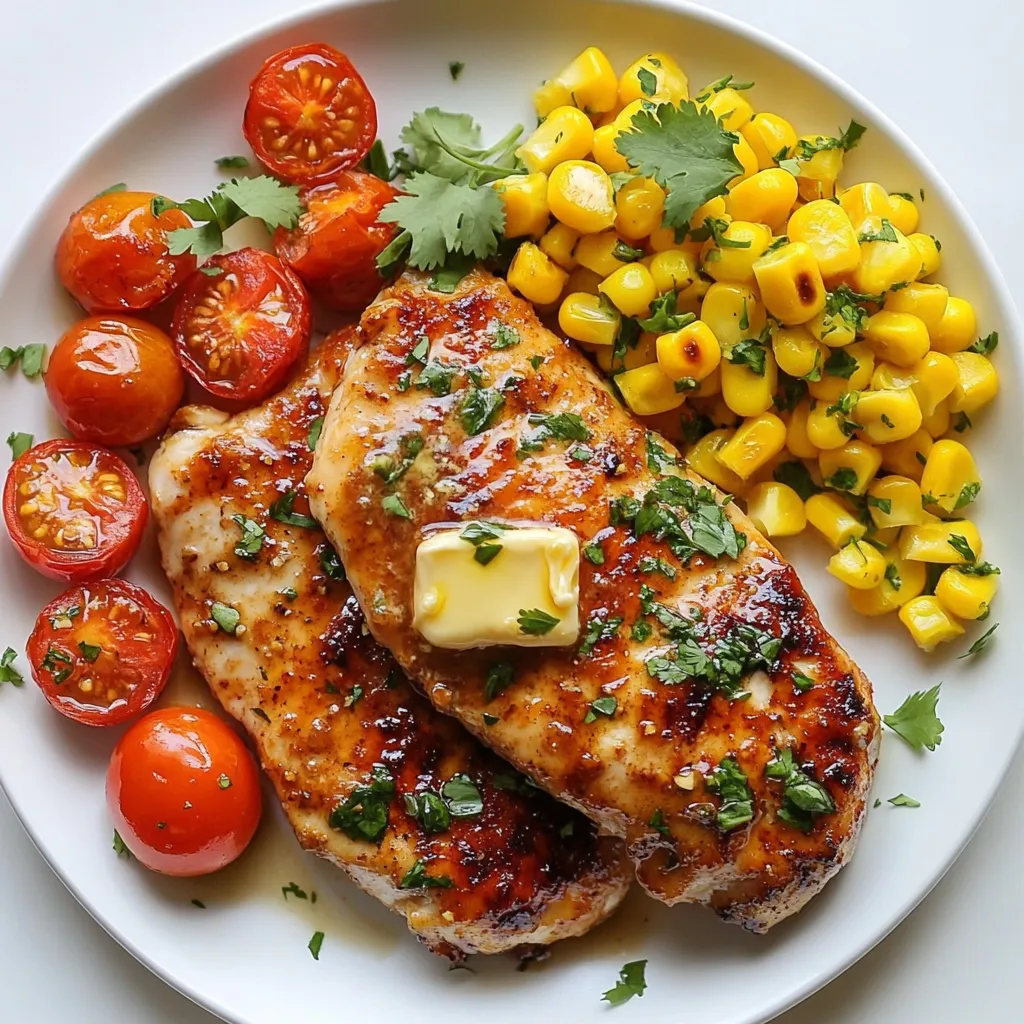 - 4 boneless, skinless chicken breasts - 1/2 cup unsalted butter, softened - 2 tablespoons garlic, minced - 2 tablespoons parsley, chopped - 1 tablespoon smoked paprika - 1 teaspoon cumin - 1 teaspoon chili powder - 1/2 teaspoon cayenne pepper (adjust for spice preference) - Salt and pepper to taste - Juice of 1 lemon - 1 cup cherry tomatoes, halved - 1 cup corn (fresh or canned) - Fresh cilantro for garnish The main star of this dish is the chicken. I like using boneless, skinless breasts because they cook evenly and stay juicy. The cowboy butter is a mix of flavors. It combines butter, garlic, and spices to make your taste buds dance. Each bite bursts with flavor. - Additional spices - Alternative garnishes Feel free to add more spices. A dash of onion powder or a bit of oregano can change the taste. You can also use different herbs like basil or chives for garnish. This lets you make the dish your own. - Recommended sides - Pairing ideas I suggest serving Cowboy Butter Chicken with rice or mashed potatoes. These sides soak up the juices well. You can also add a fresh salad on the side. A simple green salad with lemon vinaigrette pairs nicely. For a fun twist, serve with crusty bread to mop up all that tasty butter sauce. {{ingredient_image_1}} 1. Preheating oven: Start by preheating your oven to 400°F (200°C). This step is key to cooking the chicken evenly. 2. Butter mixture creation: In a mixing bowl, combine the softened butter, minced garlic, chopped parsley, smoked paprika, cumin, chili powder, cayenne pepper, lemon juice, salt, and pepper. Mix well until all the ingredients blend nicely. This is your cowboy butter, and it adds great flavor to the chicken. 1. Searing the chicken: Pat the chicken breasts dry with paper towels. Season both sides with salt and pepper. Heat a large oven-safe skillet over medium-high heat. Add a tablespoon of olive oil. Sear the chicken breasts for about 3-4 minutes on each side until they turn golden brown. 2. Roasting in the oven: Once the chicken is nicely seared, take the skillet off the heat. Spoon half of the cowboy butter mixture over the chicken breasts, ensuring they are well-coated. Scatter the halved cherry tomatoes and corn around the chicken in the skillet. Place the skillet in your preheated oven and roast for 20-25 minutes. The chicken should reach an internal temperature of 165°F (75°C). 1. Adding cowboy butter: Carefully remove the skillet from the oven once the chicken is cooked. Add the remaining cowboy butter over the chicken. Let it rest for 5 minutes to allow the flavors to meld together. 2. Garnishing and serving: Garnish your dish with fresh cilantro. If you like, drizzle a little extra lemon juice over the top for added brightness. Serve it on a rustic platter for a true cowboy feel! To keep your chicken tender and juicy, start with good quality meat. Use boneless, skinless chicken breasts for the best results. Pat them dry with paper towels before seasoning. This helps the spices stick better. Sear the chicken for 3-4 minutes on each side. Use medium-high heat to get that golden brown color. Do not rush this step. It locks in the juices. If you want more spice, adjust the cayenne pepper. It adds heat, but you can skip it if you prefer milder flavors. You can also add more chili powder or smoked paprika for a bolder taste. For a rustic look, serve the chicken on a wooden platter. Scatter the cherry tomatoes and corn around the chicken. This adds color and charm to your dish. Garnish with fresh cilantro. It not only looks great, but it adds a fresh taste too. A drizzle of lemon juice just before serving brightens up the flavors even more. Pro Tips Butter Temperature: Make sure the butter is softened at room temperature for easy mixing and better flavor infusion into the chicken. Spice Adjustment: Feel free to adjust the cayenne pepper to your spice preference. Start with less if you're unsure, as you can always add more later. Resting Time: Allow the chicken to rest for at least 5 minutes after baking. This helps retain moisture for a juicier bite. Ingredient Freshness: Use fresh garlic and parsley for the best flavor. Fresh herbs can elevate the taste of your dish significantly. {{image_2}} You can change the protein in this dish. Try using turkey or pork chops. Both will work well with the cowboy butter. For a plant-based option, replace chicken with firm tofu or tempeh. They soak up flavors well. You can also use chickpeas for a hearty vegan meal. To adjust the spiciness, change the cayenne pepper amount. If you like it mild, use less. For more heat, add more chili powder or hot sauce. Don't hesitate to get creative with seasonal ingredients. Use fresh zucchini in summer or sweet butternut squash in fall. Seasonal veggies add great taste and color to the dish. To keep your Cowboy Butter Chicken fresh, cool it down first. Place it in a shallow dish to help it cool faster. Once cool, cover it tightly with plastic wrap or store it in an airtight container. This will help prevent any strong smells from the fridge. You can keep your leftovers in the fridge for up to three days. When it's time to enjoy your leftovers, the best way to reheat is in the oven. Preheat your oven to 350°F (175°C). Place the chicken in a baking dish and cover it with foil. This helps keep the moisture in. Heat for about 15-20 minutes or until it's warm throughout. If you prefer the microwave, use a microwave-safe dish. Heat in short bursts of 1 minute, checking often. To maintain flavor, add a splash of water or broth before reheating. This keeps the chicken juicy and tasty. Cowboy Butter Chicken stands out because of its unique flavor blend. While traditional Butter Chicken is rich and creamy, Cowboy Butter Chicken has a smoky, bold taste. The mix of smoked paprika, cumin, and cayenne gives it a kick. This dish uses cowboy butter, which adds depth and character. You get juicy chicken with fresh tomatoes and corn, making it bright and lively. This dish is like a warm hug on a plate, perfect for any night. Yes, you can use skin-on chicken. Skin helps keep the meat moist. However, cooking times may change. Skin-on chicken takes longer to cook than skinless. Ensure you check that it reaches 165°F (75°C) before serving. If you use skin-on, sear it well to get a crispy texture. This will add flavor and make your dish even better. You can serve Cowboy Butter Chicken with many sides. Here are some great ideas: - Rice: Fluffy white or brown rice soaks up the sauce well. - Bread: Crusty bread or garlic bread pairs nicely. - Salad: A fresh green salad adds crunch and balance. - Vegetables: Roasted or steamed veggies make a colorful plate. These sides will round out your meal and make it even more enjoyable. Cowboy Butter Chicken combines fun flavors and easy steps. We started with key ingredients like chicken and cowboy butter. Then, I shared spice options and sides that fit well. You learned how to prepare, cook, and serve this dish with style. Remember, cooking is all about trying new things. Use variations to make the recipe your own. Store leftovers correctly for tasty meals later. Enjoy exploring and serving this tasty twist on a classic favorite!