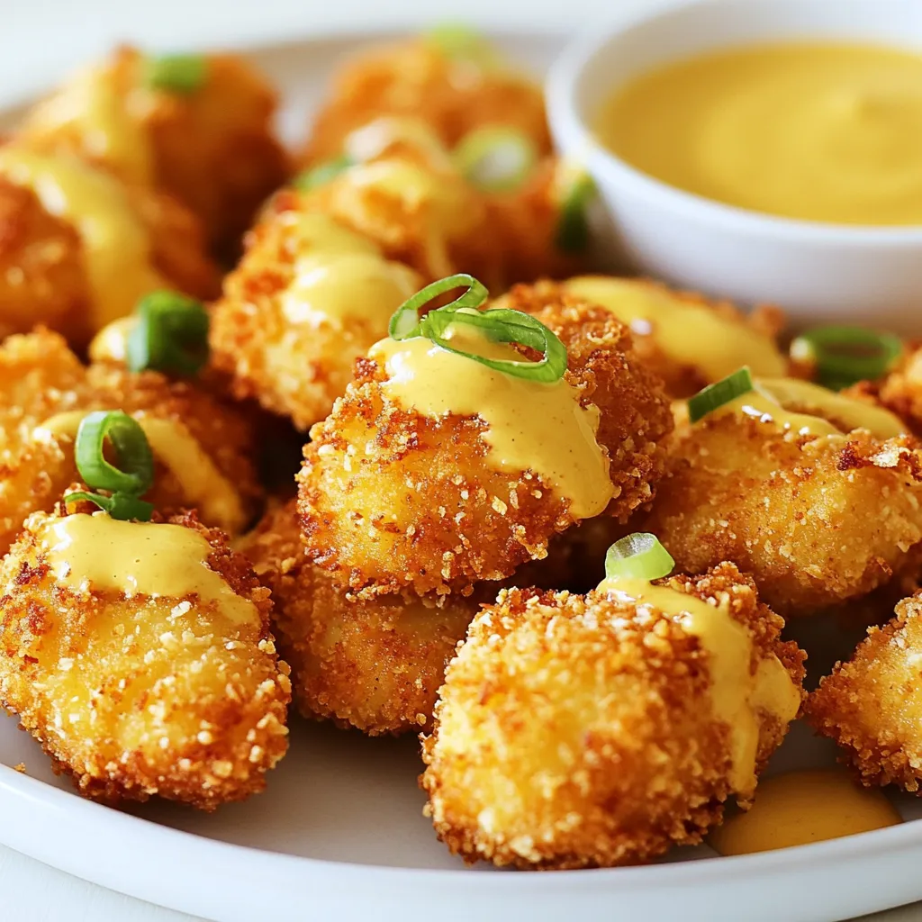 - 1 lb boneless, skinless chicken breasts, cut into bite-sized pieces - 1 cup all-purpose flour - 2 large eggs, beaten - 1 cup panko breadcrumbs - 1/2 cup mayonnaise (for the sauce) - 1/4 cup sweet chili sauce (for the sauce) - 1 tablespoon sriracha (for the sauce) - 1 teaspoon lime juice (for the sauce) - 1 teaspoon honey (for the sauce) - 1 teaspoon garlic powder - 1 teaspoon paprika - 1/2 teaspoon cayenne pepper (adjust for spice level) - Salt and pepper to taste - Frying pan - Bowls for mixing - Paper towels When I make Crispy Bang Bang Chicken, I focus on fresh ingredients. The chicken needs to be tender and juicy. I cut it into bite-sized pieces. The coating is key to that perfect crunch. I use flour, eggs, and panko breadcrumbs for a crispy texture. The Bang Bang sauce adds a kick. I mix mayonnaise, sweet chili sauce, sriracha, lime juice, and honey. This sauce is creamy and spicy, a true delight. You can adjust the spice based on your taste. I gather my equipment, too. A frying pan heats the oil just right. Bowls help me mix and coat the chicken. Paper towels are good for draining excess oil after frying. These steps ensure my Crispy Bang Bang Chicken is a hit every time! {{ingredient_image_1}} To start, I gather all my chicken pieces. I cut 1 pound of boneless, skinless chicken breasts into bite-sized pieces. This makes them easy to eat. It also helps them cook faster. Next, I set up my breading station. I use three bowls. In the first bowl, I mix 1 cup of all-purpose flour, 1 teaspoon of garlic powder, 1 teaspoon of paprika, 1/2 teaspoon of cayenne pepper, and salt and pepper to taste. This is my dry coating mix. In the second bowl, I beat 2 large eggs. This will help the coating stick. In the third bowl, I pour 1 cup of panko breadcrumbs. These will make the chicken crispy. Now, it’s time for the Bang Bang sauce. I take a small bowl and mix together 1/2 cup of mayonnaise, 1/4 cup of sweet chili sauce, 1 tablespoon of sriracha, 1 teaspoon of lime juice, and 1 teaspoon of honey. I stir until it is smooth. If you want it spicier, you can add more sriracha. Adjust it to match your taste! Next, I heat about 1/2 inch of vegetable oil in a large skillet over medium heat. I wait until the oil is hot. This is important for crispy chicken. Once the oil is ready, I carefully add the breaded chicken pieces. I make sure not to overcrowd the pan. I fry them for about 4-5 minutes on each side. I watch for them to turn golden brown and crispy. I check the doneness by cutting one piece. It should be white inside, not pink. Then, I transfer the cooked chicken to a plate lined with paper towels to drain the extra oil. To get that perfect crunch, the oil must be hot. Heat your oil to about 350°F (175°C). Use a thermometer to check. If your oil is too cool, the chicken will soak up oil and turn soggy. To prevent sogginess, don’t overcrowd the pan. Fry in batches if needed. This helps each piece cook evenly. After frying, place chicken on paper towels to drain excess oil. This keeps them crispy. Adjust the heat by changing the sauce levels. If you like it mild, use less sriracha. If you want more heat, add more. Taste your sauce as you mix. This way, you can find your perfect spice level. You can also try different sauces. Instead of the usual Bang Bang sauce, use honey mustard or barbecue sauce. They add unique flavors and can change the whole dish. Garnishing your dish can make it look special. Try slicing green onions or sprinkling sesame seeds on top. This adds color and texture. Pair the crispy chicken with simple sides. Rice or a fresh salad works well. You can also serve it with steamed veggies for a balanced meal. Think of flavors that complement the chicken's crunch! Pro Tips Double Coating: For an extra crispy texture, after the first coat of panko breadcrumbs, dip the chicken back into the egg and then again into the breadcrumbs before frying. Temperature Check: Ensure the oil is hot enough before frying by dropping a small piece of bread into the oil; it should sizzle and turn golden brown quickly when ready. Resting Time: Allow the fried chicken to rest on a wire rack instead of paper towels to keep it crispy, as paper towels can trap steam and make the coating soggy. Flavor Boost: Marinate the chicken pieces in buttermilk or yogurt for at least an hour before coating to add moisture and flavor to the chicken. {{image_2}} You can enjoy crispy Bang Bang chicken in two ways: baked or fried. Frying gives you that classic crunch. If you want to bake, coat your chicken as usual. Preheat your oven to 400°F (200°C). Place the coated chicken on a baking sheet. Spray lightly with cooking oil. Bake for about 20-25 minutes. Flip halfway through for even cooking. Baking is a healthier option. It cuts down on oil and calories. You still get great flavor and crunch. You don’t have to stick with chicken. You can use turkey or pork instead. Cut them into bite-sized pieces just like the chicken. They will absorb the flavor well. For a vegetarian option, try cauliflower or tofu. Cut cauliflower into florets or cube firm tofu. Follow the same breading method for either. Both will get crispy and delicious. The Bang Bang sauce is key to this dish. You can mix it up with different flavors. Try adding soy sauce for an Asian twist. You can also use hoisin sauce for sweetness. If you want a creamy sauce, mix in more mayo. For more heat, add extra sriracha. Balance is important. Taste your sauce as you go. This way, you find the right level of spice for you. To keep your crispy Bang Bang chicken fresh, store it right. Place the chicken in an airtight container. This keeps it from drying out. Add a paper towel at the bottom to soak up moisture. It helps maintain the crispiness. Store in the fridge for up to three days. Use glass or plastic containers with tight lids. These containers prevent air from getting in. If you plan to eat it in a few days, this works well. For longer storage, follow the freezing tips below. You can reheat your chicken in two ways: the microwave or the oven. - Microwave: This is quick but may make the chicken soft. Heat on medium for one to two minutes. Check to avoid overcooking. - Oven: This method keeps the chicken crispy. Preheat your oven to 375°F (190°C). Place the chicken on a baking sheet. Heat for about 10-15 minutes or until warm. You can freeze Bang Bang chicken before or after cooking. - Freezing Before Cooking: Coat the chicken as you normally would. Place pieces on a baking sheet, making sure they don’t touch. Freeze for a few hours, then move them to a freezer bag. This prevents sticking. They can last for up to three months. - Freezing After Cooking: Let the chicken cool completely. Place it in a freezer-safe container. Store in the freezer for up to three months. To reheat, use the oven method mentioned above for best results. Bang Bang Chicken is a popular dish with roots in Asian cuisine. It features crispy chicken pieces, often tossed in a spicy, creamy sauce. The dish gets its name from the bold flavors that “bang” on your taste buds. Traditionally, it combines a mix of sweet and spicy, making each bite exciting. It's loved for its texture and flavor, making it a favorite for many. Yes! You can prep Bang Bang Chicken in advance. Start by coating the chicken pieces with the flour and panko mixture. Store them in the fridge for a few hours or overnight. This helps the coating stick better when you fry them later. You can also make the Bang Bang sauce ahead and keep it in the fridge. Just give it a good stir before serving. To ensure crispy chicken, follow these tips: - Use panko breadcrumbs instead of regular ones. They add crunch. - Make sure the oil is hot enough before frying. This helps seal the coating. - Avoid overcrowding the pan. Fry in small batches for even cooking. - Let the chicken rest on paper towels after frying to drain excess oil. This keeps it crispy. This article covered how to make Bang Bang Chicken, from ingredients to storage tips. You learned about the key components, like chicken, coating, and sauce, plus the tools you need. The step-by-step instructions guide you through preparation, cooking, and serving. Keeping the chicken crispy and adjusting heat levels will help you get it just right. Whether you bake it or try different proteins, there's a version for everyone. Enjoy your cooking and don't shy away from experimenting with flavors!