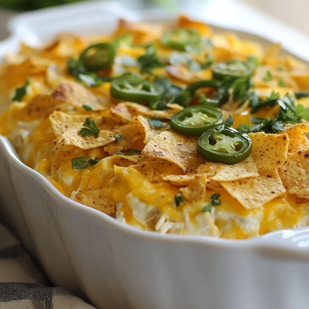 For this Jalapeño Popper Chicken Casserole, you need a few key items: - 2 cups cooked chicken, shredded - 1 cup cream cheese, softened - 1 cup shredded cheddar cheese - 1 cup shredded mozzarella cheese - 1/2 cup canned jalapeños, sliced - 1/2 cup sour cream - 1 teaspoon garlic powder - 1 teaspoon onion powder - 1/2 teaspoon smoked paprika - 1/2 teaspoon salt - 1/4 teaspoon black pepper - 1 cup tortilla chips, crushed These ingredients create a creamy and cheesy base. The chicken adds protein, while the jalapeños give it a nice kick. You can customize your casserole with a few extra ingredients: - Diced bell peppers for extra crunch - Corn for sweetness - Black beans for a heartier dish - Cooked bacon for a smoky flavor These add-ins can enhance the taste and texture. Feel free to mix and match them based on what you like. Adjusting heat is easy with this recipe. Here’s how: - Use fewer jalapeños if you prefer less spice. - Add fresh jalapeños for a stronger kick. - Try adding a dash of hot sauce for extra heat. These adjustments let you control the spice, making the dish perfect for everyone at your table. {{ingredient_image_1}} Start by gathering your ingredients. You will need: - 2 cups cooked chicken, shredded - 1 cup cream cheese, softened - 1 cup shredded cheddar cheese - 1 cup shredded mozzarella cheese - 1/2 cup canned jalapeños, sliced - 1/2 cup sour cream - 1 teaspoon garlic powder - 1 teaspoon onion powder - 1/2 teaspoon smoked paprika - 1/2 teaspoon salt - 1/4 teaspoon black pepper - 1 cup tortilla chips, crushed - Fresh cilantro or green onions for garnish Make sure your cream cheese is soft. This helps it mix well with other ingredients. Shred the chicken if you haven’t already. You can use leftover chicken or rotisserie chicken to save time. In a large mixing bowl, combine the softened cream cheese and sour cream. Add garlic powder, onion powder, smoked paprika, salt, and black pepper. Mix until the mixture is smooth and creamy. Next, gently fold in the shredded chicken and sliced jalapeños. Then, add the cheddar and mozzarella cheeses. Stir everything until it is well combined. The mixture should look thick and cheesy. Now, preheat your oven to 350°F (175°C). Grease a 9x13 inch baking dish to prevent sticking. Transfer your chicken mixture into the dish. Spread it evenly across the bottom. Take the crushed tortilla chips and sprinkle them on top of the casserole. This adds a nice crunch. Bake in the preheated oven for 25-30 minutes. You want the top to be bubbly and golden brown. Once it’s done, take it out and let it cool for a few minutes. Before serving, garnish with fresh cilantro or chopped green onions for a pop of color and flavor. Enjoy your delicious Jalapeño Popper Chicken Casserole! To make the best jalapeño popper chicken casserole, use fresh ingredients. Fresh chicken tastes better than frozen. Soften the cream cheese well to mix easily. Mix the spices well for a balanced flavor. Use a 9x13 inch dish for even cooking. Spread the mixture evenly to avoid hot spots. Bake until bubbly and golden. This means it’s hot and ready! This dish pairs well with a fresh salad. A simple green salad adds a nice crunch. You can also serve it with rice or quinoa for a full meal. For extra flavor, add a dollop of sour cream on top. Fresh cilantro or green onions make a great garnish. They add color and taste, making it more inviting. One common mistake is not softening the cream cheese. If it’s cold, it won’t mix well. Using too many jalapeños can make it too hot. Adjust based on your heat preference. Don't skip the crushed tortilla chips; they add great crunch. Lastly, avoid overbaking; check for golden brown edges. Keep an eye on the casserole for the best results. Pro Tips Adjust the Heat: Modify the amount of jalapeños based on your heat preference. For a milder dish, use fewer jalapeños or opt for pickled jalapeños instead. Cheese Variation: Experiment with different types of cheese like pepper jack or gouda for unique flavor profiles in your casserole. Make Ahead: This casserole can be prepared a day in advance. Assemble and refrigerate, then bake it just before serving for convenience. Perfectly Crispy Topping: For an extra crunchy topping, bake the casserole uncovered for the last 5-10 minutes, keeping an eye on it to avoid burning. {{image_2}} You can make a tasty vegetarian version of this casserole. Replace the chicken with cooked quinoa or lentils. Use the same cream cheese and cheese mix. Add more veggies, like bell peppers and corn, for extra flavor. This option is great for meatless meals. If you love heat, add more jalapeños or use fresh ones. You can also mix in some diced spicy sausage for a meaty kick. Top with extra cheese and bake until it bubbles. This adds a nice spicy touch to the dish. Want to cut carbs? Swap the crushed tortilla chips for crushed pork rinds. You can also use cauliflower rice instead of chicken. This keeps the flavor but lowers the carbs. Enjoy a tasty meal that fits your diet! After serving, let the casserole cool. Place leftovers in an airtight container. This keeps the flavors fresh. Store in the fridge for up to 3 days. Make sure to cover it tightly. When you're ready to enjoy leftovers, preheat your oven to 350°F (175°C). Place the casserole in a baking dish. Heat for 15-20 minutes or until it's warm throughout. You can also microwave it for 2-3 minutes. Just cover it to avoid drying out. If you want to save some for later, this casserole freezes well. Let it cool completely first. Then, wrap it tightly in plastic wrap and foil. It can stay in the freezer for up to 3 months. To reheat, thaw overnight in the fridge before baking. Yes, you can use rotisserie chicken in this dish. It saves you time and adds great flavor. Just shred the chicken and mix it with the other ingredients. This makes prep super quick. Plus, rotisserie chicken is tasty and juicy, perfect for this casserole. If you don't like jalapeños, you can skip them. You can swap them with bell peppers for a sweet crunch. Another option is to add more cheese for creaminess. You can also use mild green chilies for a hint of flavor without the heat. To make this casserole gluten-free, choose gluten-free tortilla chips. Check the labels to be sure. The other ingredients like chicken, cheese, and spices are usually gluten-free. This way, everyone can enjoy the meal without worry. This blog post explored key aspects of making a delicious casserole. We covered ingredients, from the main items to optional add-ins and spice levels. You learned step-by-step instructions, tips for perfection, and common mistakes. We also discussed tasty variations, storage info, and answered your questions. The options are endless, so feel free to get creative. Enjoy every bite and share this tasty dish!