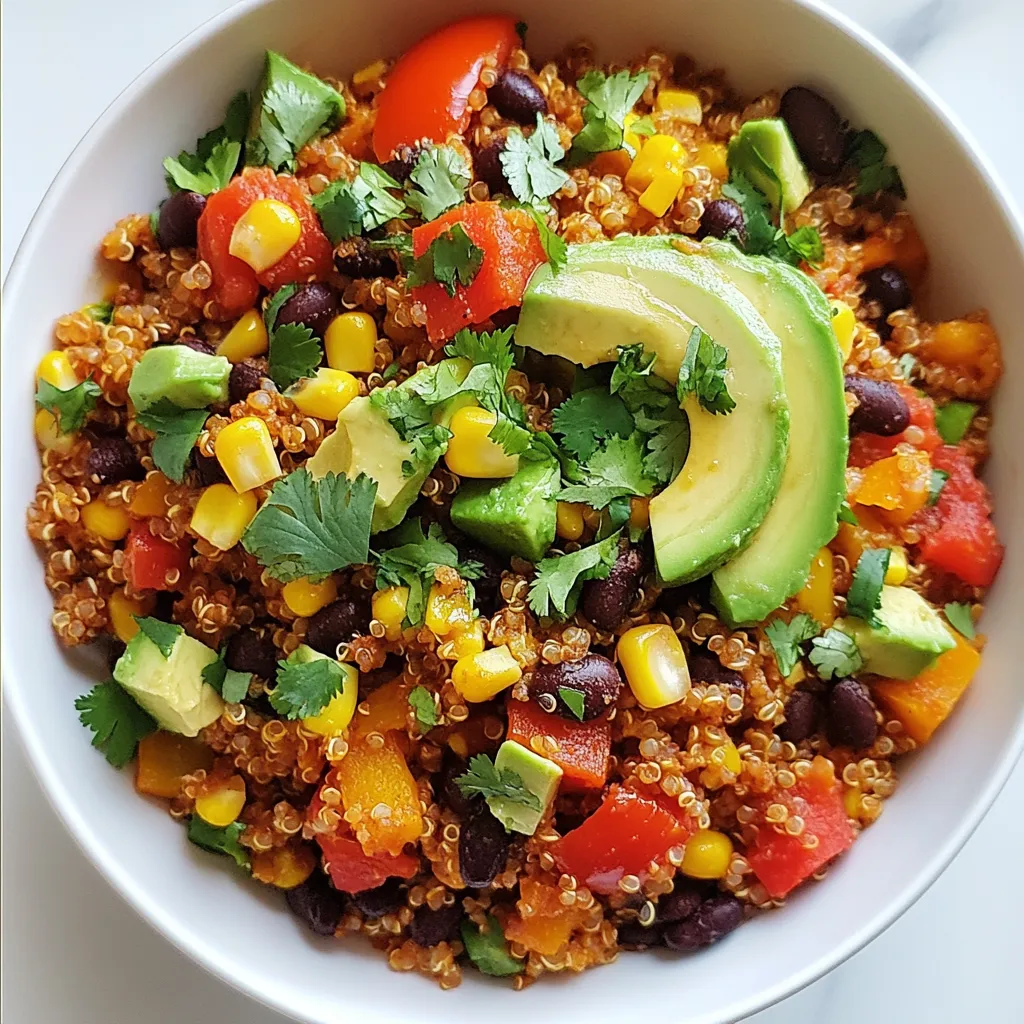 To make a tasty unstuffed peppers skillet, you'll need some simple ingredients. Here’s the list: - 3 large bell peppers (any color), diced - 1 cup quinoa, rinsed - 1 can (15 oz) black beans, drained and rinsed - 1 cup corn (frozen or fresh) - 1 cup diced tomatoes (canned or fresh) - 1 teaspoon cumin - 1 teaspoon paprika - ½ teaspoon garlic powder - Salt and pepper to taste - 2 tablespoons olive oil - Fresh cilantro, chopped (for garnish) - 1 avocado, sliced (for serving) These ingredients blend well together. The bell peppers add crunch and color. Quinoa brings protein and a nutty taste. Black beans give more protein and fiber. Corn adds sweetness, while diced tomatoes offer juiciness and flavor. Cumin, paprika, and garlic powder add depth. Olive oil helps cook the veggies and adds richness. The cilantro and avocado are perfect for finishing touches. You can enjoy this dish alone or with sides. Each bite is full of flavor and nutrition. {{ingredient_image_1}} Sautéing the Bell Peppers Start by heating 2 tablespoons of olive oil in a large skillet over medium heat. Once the oil is hot, add 3 large diced bell peppers. I like to use a mix of colors for fun. Sauté the peppers for about 5 minutes until they soften. This step adds great flavor to your dish. Adding Ingredients to the Skillet Next, stir in 1 cup of rinsed quinoa, 1 can of drained black beans, 1 cup of corn, and 1 cup of diced tomatoes. You can use fresh or canned tomatoes. This mix brings in protein and fiber, making your meal hearty. Cooking the Mixture Now, add 1 teaspoon of cumin, 1 teaspoon of paprika, and ½ teaspoon of garlic powder. Season with salt and pepper to your taste. Pour in 2 cups of water or vegetable broth. Stir everything well. Bring this mixture to a boil. Then, reduce the heat to low and cover the skillet. Let it simmer for 15 to 20 minutes. The quinoa will absorb the liquid and cook through. Fluffing the Quinoa After cooking, remove the skillet from heat but keep it covered for an extra 5 minutes. This helps the flavors meld together. Finally, fluff the quinoa with a fork to separate the grains. Taste and adjust your seasonings if needed. Enjoy your tasty unstuffed peppers skillet! To make your unstuffed peppers skillet pop, start with the spices. Cumin and paprika give a warm taste. If you want more heat, add red pepper flakes. Taste your dish as it cooks. This way, you can adjust the salt and pepper. Don't be afraid to experiment. Each bite should feel balanced and flavorful. You can change the protein in this dish. If you like meat, try ground turkey or beef. For a plant-based option, add tofu or tempeh. Just make sure to cook it before mixing it in. Each protein will add a different flavor and texture to the skillet. Cooking on medium heat is key for this recipe. It helps the peppers soften without burning. Stir the ingredients often. This keeps them from sticking to the skillet. Covering the pan helps steam the quinoa evenly. After cooking, let it sit for a few minutes. This allows the flavors to blend. Pro Tips Choose Colorful Peppers: Using a mix of colored bell peppers not only enhances the visual appeal but also adds a variety of flavors to your dish. Rinse Quinoa Thoroughly: Rinsing quinoa before cooking helps remove its natural coating called saponin, which can impart a bitter flavor. Customize with Spices: Feel free to experiment with different spices like chili powder or oregano to tailor the flavor profile to your liking. Garnish for Freshness: Adding fresh herbs like cilantro or basil right before serving brightens up the dish and adds a burst of freshness. {{image_2}} Alternative Grains Quinoa is great, but you can swap it for brown rice or farro. These grains add different flavors and textures. If you want a low-carb option, try cauliflower rice. It cooks fast and soaks up flavors well. Different Vegetables You can mix up the veggies, too. Try zucchini, mushrooms, or spinach. These add color and nutrients. Try to keep the diced size similar for even cooking. Adding Proteins Want to boost protein? Add cooked ground turkey or chicken. You can also stir in tofu or tempeh for a meatless option. These make the dish more filling and add great texture. Vegan and Vegetarian Options This dish is easy to make vegan. Just use vegetable broth instead of chicken broth. Ensure your spices and ingredients are plant-based. It’s a hearty meal that everyone can enjoy. Gluten-Free Adaptations The recipe is gluten-free as is! Quinoa, beans, and veggies are all safe. If you use packaged items, check labels to avoid gluten. Enjoy this meal without worry if you follow a gluten-free diet. - Refrigeration Guidelines: Let the unstuffed peppers cool down first. Place them in an airtight container. Store in the fridge for up to four days. This keeps them fresh and safe to eat. - Freezing the Dish: If you want to keep them longer, freeze the leftovers. Use a freezer-safe container or bag. They can last for up to three months in the freezer. Just make sure to label the container with the date. - Best Methods for Reheating: To reheat, use a microwave or stovetop. For the microwave, place in a bowl and cover it. Heat for two to three minutes, stirring halfway through. On the stovetop, heat in a skillet over medium heat. Stir occasionally until warmed through. This keeps the flavors intact and the dish tasty. What can I serve with unstuffed peppers? You can serve unstuffed peppers with a simple side salad. A green salad adds freshness. You can also pair it with tortilla chips or crusty bread for crunch. If you want protein, grilled chicken or shrimp works well too. Don’t forget a dollop of sour cream or yogurt for creaminess! Can I make this dish ahead of time? Yes, you can prepare unstuffed peppers ahead of time. Just cook everything as the recipe says. After cooking, let it cool and store it in the fridge. You can keep it for about 3-4 days. When ready to eat, just reheat in a skillet or microwave. It tastes great even after a few days! How do I know when the quinoa is done? You can tell quinoa is done when it looks fluffy. The grains should have a little tail, called a germ, that shows. Usually, it takes about 15-20 minutes to cook. If all the water is gone and it’s fluffy, it’s ready to eat! If it’s still crunchy, add a little more water and cook longer. This blog post covered how to make a delicious unstuffed pepper skillet. We talked about the key ingredients, like bell peppers and quinoa, and shared easy steps for cooking. You learned tips to enhance flavor and explore variations to fit any diet. We also discussed how to store leftovers for later enjoyment. Remember, cooking can be fun and creative. Use these ideas to make the dish your own. Enjoy every bite, and don’t hesitate to experiment!