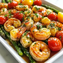 - 1 pound large shrimp, peeled and deveined - 4 tablespoons unsalted butter, melted - 6 cloves garlic, minced - 1 lemon, juiced and zested - 1 teaspoon paprika - 1 teaspoon dried oregano - Salt and pepper to taste - 1 cup cherry tomatoes, halved - 1 cup asparagus, trimmed and cut into 2-inch pieces - Fresh parsley, chopped for garnish - Additional vegetables for customization - Lemon slices for garnish - Sheet pan - Mixing bowl - Measuring spoons and cups - Spatula or tongs Gathering the right ingredients is key. Start with fresh shrimp; they should look shiny and smell like the sea. The butter adds richness. Minced garlic gives a strong flavor. Lemon juice and zest brighten the dish. Paprika and oregano bring warmth and earthiness. Use salt and pepper to enhance taste. Cherry tomatoes add sweetness, and asparagus gives texture. Don't forget fresh parsley for a pop of color! For a twist, think about adding other veggies you love. Lemon slices can make a lovely garnish too. You'll need a sheet pan for cooking everything at once. A mixing bowl helps you combine the sauce. Measuring cups and spoons ensure you get the right amounts. A spatula or tongs helps you mix and serve easily. This recipe is quick and fun. Now that you have your ingredients ready, let’s get cooking! {{ingredient_image_1}} - Preheat oven to 400°F (200°C). - Start by peeling and deveining the shrimp. - Trim the asparagus and cut it into 2-inch pieces. - Halve the cherry tomatoes for even cooking. - In a small bowl, combine melted butter and minced garlic. - Add lemon juice and zest for a fresh flavor. - Stir in paprika, oregano, salt, and pepper. - Mix until all flavors blend well. - On a large sheet pan, spread the asparagus and tomatoes. - Drizzle half of the garlic butter sauce over the veggies. - Toss them gently to coat all pieces. - Next, arrange the shrimp on the same pan. - Pour the remaining garlic butter over the shrimp. - Toss gently to coat the shrimp well. - Place the sheet pan in the oven. - Bake for about 10-12 minutes. - The shrimp should turn pink and opaque. - Ensure the veggies are tender for the best texture. - Remove the pan from the oven carefully. - Garnish with freshly chopped parsley for a pop of color. - Serve with rice or crusty bread for a complete meal. When choosing shrimp, fresh is best if you can find it. Fresh shrimp smells like the sea, not fishy. Look for shrimp that is firm and has a shiny shell. If you choose frozen shrimp, make sure it is flash-frozen. This keeps shrimp fresh longer. To tell if shrimp is fresh, check for these signs: - Clear, shiny eyes - Firm body - Fresh sea smell - No black spots on the shell Coating shrimp and veggies well is key to flavor. Use a mixing bowl to toss shrimp and vegetables in the garlic butter mixture. Make sure every piece gets coated. This helps the flavors blend nicely during baking. Adjusting seasoning is also important. Taste the garlic butter before using. If you like more spice, add extra paprika or pepper. If you want it milder, cut back on the seasonings. Everyone's taste is different. Ovens can vary, so check your dish as it cooks. If your oven runs hot, you may need less time. Start checking for doneness at 8 minutes. Shrimp should turn pink and opaque when cooked. For extra caramelization, try the broil mode. Broiling for 1-2 minutes at the end gives a nice finish. Just watch closely so it doesn’t burn! Pro Tips Use Fresh Shrimp: Whenever possible, opt for fresh shrimp over frozen for optimal flavor and texture. Customize Your Veggies: Feel free to swap asparagus and cherry tomatoes with your favorite seasonal vegetables for a personalized twist. Don’t Overcook: Keep an eye on the shrimp; they cook quickly and will turn rubbery if overcooked! Garnish with Lemon: A squeeze of fresh lemon juice just before serving elevates the dish with added brightness. {{image_2}} You can easily swap shrimp for chicken or salmon. If you choose chicken, cut it into small pieces. This way, it cooks evenly with the veggies. For salmon, use fillets and keep them whole. Adjust the bake time to about 15-20 minutes for chicken. Salmon takes about 12-15 minutes to cook through. Both options offer great taste and texture. You can add more vegetables for a colorful plate. Try bell peppers, zucchini, or broccoli for extra crunch. These veggies add flavor and nutrition to your meal. Seasonal choices also work well. In summer, use corn and green beans. In winter, try Brussels sprouts and butternut squash. Mixing vegetables keeps the dish fresh and fun. Adding spices or herbs can change the flavor a lot. Consider using thyme or basil for a new twist. You can also sprinkle in a little cayenne for heat. For citrus, lime juice or orange juice can brighten the dish. Just swap these for the lemon juice in the recipe. This small change can create a whole new experience. Store any leftover Sheet Pan Garlic Butter Shrimp in an airtight container. This keeps the dish fresh longer. The shrimp and veggies stay good for up to 3 days in the fridge. Make sure to cool the dish before sealing the container. You can freeze this dish for later use. Place the cooled shrimp and veggies in a freezer-safe container. It’s best to use them within three months for the best flavor. When you’re ready to eat, let it thaw in the fridge overnight. To reheat, use the oven for best results. Preheat it to 350°F (175°C). Place the shrimp and veggies on a baking sheet. Heat for about 10 minutes, or until warm. This method keeps the flavor and texture. You can also use a microwave for quick reheating, but it may change the texture slightly. Yes, you can prep most of this recipe ahead of time. Mix the garlic butter sauce and store it. You can also clean the shrimp and chop the veggies. Keep them in the fridge until you're ready to bake. This way, you can enjoy a quick meal on busy nights. This dish pairs well with many sides. Consider serving it with: - Rice or quinoa - Crusty bread for dipping - A fresh salad for crunch - Pasta tossed in olive oil These sides enhance the meal and add variety to your plate. Shrimp cooks fast. Look for these signs: - The shrimp turns pink and opaque. - It curls slightly into a "C" shape. - Cooking time is about 10-12 minutes at 400°F. When in doubt, check one shrimp. It should be firm and not rubbery. Yes, you can use any butter you like. Try: - Garlic herb butter for extra flavor - Olive oil for a lighter option - Vegan butter if you want a dairy-free dish Just keep in mind that the flavor may change slightly. Yes, this recipe is gluten-free! All the ingredients used are naturally gluten-free. Just double-check any seasonings or extras you add, as they may contain gluten. Enjoy this dish without worry! This blog post covered a tasty sheet pan garlic butter shrimp recipe. You learned about the key ingredients, optional additions, and required tools. I gave step-by-step instructions for making this dish and shared tips for great flavor. You also discovered ways to customize with different proteins and veggies. In the end, cooking can be fun and rewarding. Enjoy experimenting and make this dish your own!