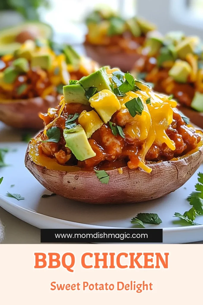 Try this delicious BBQ chicken stuffed sweet potatoes recipe for an easy sweet potato dinner that's both healthy and satisfying. Packed with shredded chicken, black beans, and cheese, these BBQ chicken sweet potatoes are loaded with flavor. This healthy BBQ chicken meal is perfect for meal prep or a quick weeknight dinner. Discover new loaded sweet potato ideas today! Pin this recipe and enjoy! #BBQChickenSweetPotatoes #StuffedSweetPotatoRecipe #HealthyDinner #EasyRecipes