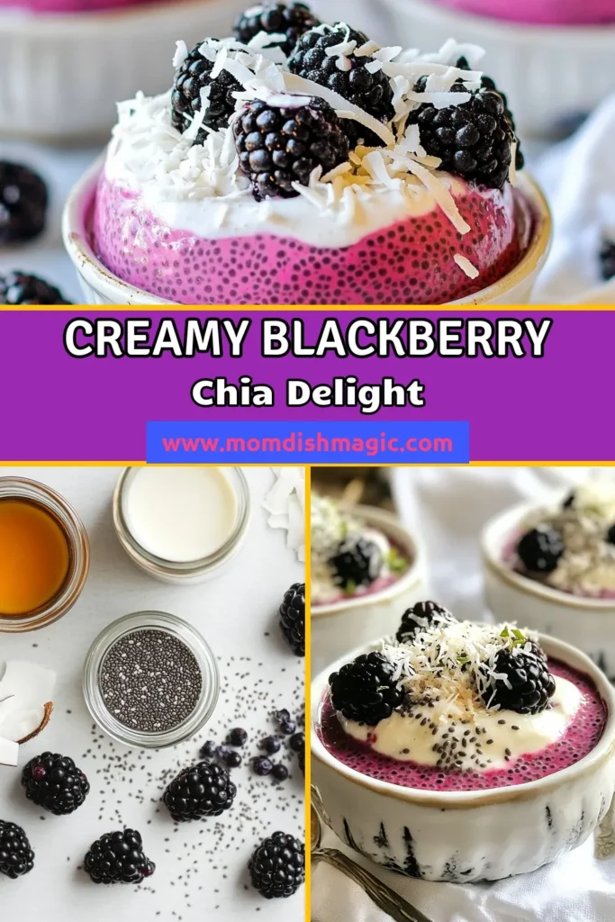 Savor the deliciousness of blackberry chia pudding with this easy chia pudding dessert! This coconut chia pudding recipe combines creamy coconut milk, nutrient-rich chia seeds, and fresh blackberries for a delightful treat that's healthy and no-cook. Perfect as a quick snack or breakfast, this healthy chia seed recipe is sure to impress. Try it today and enjoy a tasty guilt-free dessert! Save this recipe for later! #BlackberryChiaPudding #CoconutChiaPudding #HealthyDesserts #NoCookChiaPudding