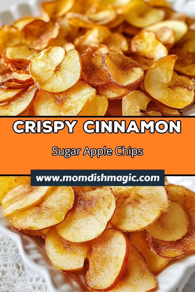Indulge in these delicious and easy-to-make crispy apple chips! Our cinnamon sugar apple chips are the perfect healthy apple snacks for any time of day. This baked apple chips recipe uses just a few simple ingredients to create tasty homemade apple chips that everyone will love. Perfect for sharing or on-the-go munching! Try it today and satisfy your snack cravings. Save this recipe for your next cooking adventure! #HealthySnacks #AppleChips #BakingRecipes #CinnamonSugar