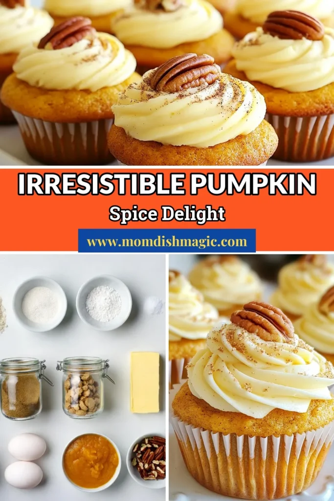 Indulge in the perfect Fall dessert with these Pumpkin Spice Cupcakes! This easy cupcake recipe features a delightful mix of spices and is topped with creamy cream cheese frosting. Ideal for any autumn gathering, these Pumpkin Cupcake Recipe will impress your guests. Add a touch of warmth to your celebrations with this simple yet delicious treat. Try them today and elevate your dessert game! Save this for later! #PumpkinSpiceCupcakes #FallDessertRecipes #CupcakeIdeas #PumpkinCupcakeRecipe