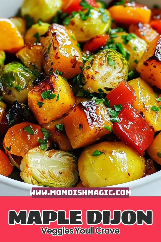 Discover the delicious flavor of Maple Dijon roasted vegetables! This roasted Brussels sprouts recipe pairs perfectly with butternut squash and carrots, creating a healthy vegetable side dish that's both nutritious and tasty. The maple syrup vegetable glaze gives a sweet twist, ensuring the caramelized vegetable recipe is a crowd-pleaser. Perfect for any meal, save this recipe for your next dinner! #MapleDijonVegetables #HealthySides #RoastedVegetables #VegetableRecipes