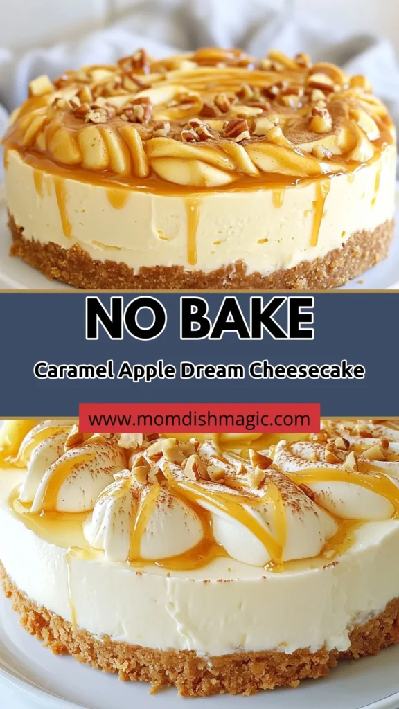 Indulge in this no-bake caramel apple cheesecake, the perfect easy cheesecake recipe that brings the flavors of fall to your table. This delectable dessert with apples features creamy layers and a drizzle of caramel, making it a must-try treat. With only a few simple steps, you can master homemade cheesecake no bake style. Save this recipe for your next gathering and impress your friends! #NoBakeCheesecake #CaramelDessert #AppleDessert #EasyCheesecakeRecipe