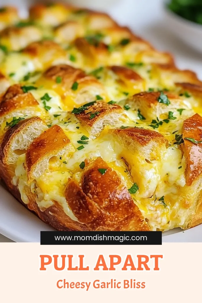 Indulge in this deliciously cheesy pull apart garlic bread recipe that's perfect for any occasion! This easy cheesy bread recipe combines a crusty loaf, melty mozzarella, and sharp cheddar for the ultimate cheesy garlic bread experience. Perfect for sharing, this pull apart bread with cheese is sure to impress. Try it today and make your gatherings unforgettable! Save this cheesy pull apart garlic bread for later! #CheesyGarlicBread #PullApartBread #EasyRecipes #Appetizers